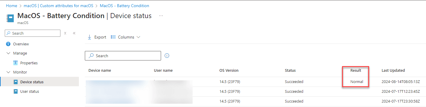 Custom attribute results: Defender running and Gatekeeper status